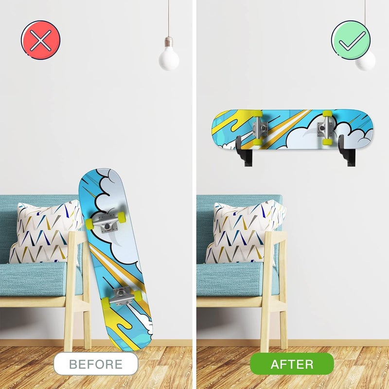BiJun Skateboard Wall Mount, Snowboard Wall Mount Display, Acrylic Horizontal Skateboards Rack, Skateboard Storage Hanger (Transparent) - Image 4